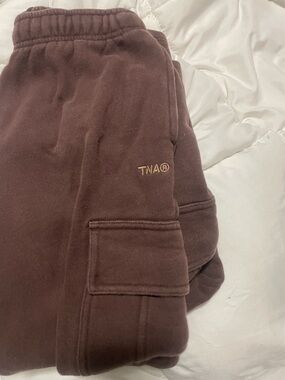 TNA Women's Track Joggers in Deep Brown with Embroidered Logo